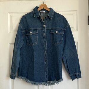 Zeagoo Blue Denim Jacket with Frayed Hem